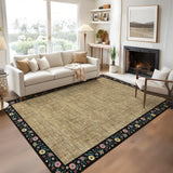 Garvee 4x6 Natural Floral Bordered Area Rug, Washable Non-Slip Low Pile Faux Jute Carpet for Bedroom Entryway Living Room, Black Floral - Natural Black Floral