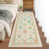 Garvee Washable 2x6 Runner Rug with Floral Diamond Pattern Non-Slip & Stain-Resistant 100% Polyester Soft Low Pile for Hallways Kitchen Bedroom - Beige