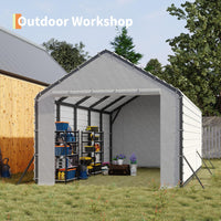 Garvee 13'x26'x11' Enclosed Oversized Metal Carport, Steel Heavy Duty Carport for All-Weather, Permanent Shelter for Full-Size Pickup Trucks, Boats, and Tractors, N.W. 1,000 Lbs