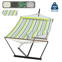 Garvee 2-Person Double Hammock with Stand, 450 LBS Capacity, Portable Steel Frame, Quilted Pad, Pillow & Carry Bag for Patio, Backyard, Camping & Beach
