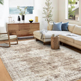 Garvee Vintage Living Room Area Rug 5x7 - Machine Washable, Non-Slip TPR Backing - Soft Faux Wool, Stain-Resistant - Light Brown, 5' x 7' - Indoor Living Room, Bedroom - Light Brown