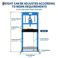 Garvee 20 Ton Hydraulic Press, Heavy Duty H-Frame Floor Shop Press with Adjustable Worktable for Auto Bending & Stamping, Blue
