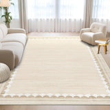 Garvee Washable 8x10 Solid Rug with Non-Slip Backing & Stain-Resistant, Polyester Low-Pile Scalloped Border for Living Room Bedroom Dining Office - Beige
