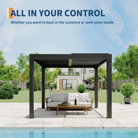 Garvee Louvered Pergola 10' x10' , Outdoor Pergola with Adjustable Louvered Roof, Reinforced Aluminum Frame, Integrated Drainage System, Hardtop Gazebo for Patio, Deck, Gray