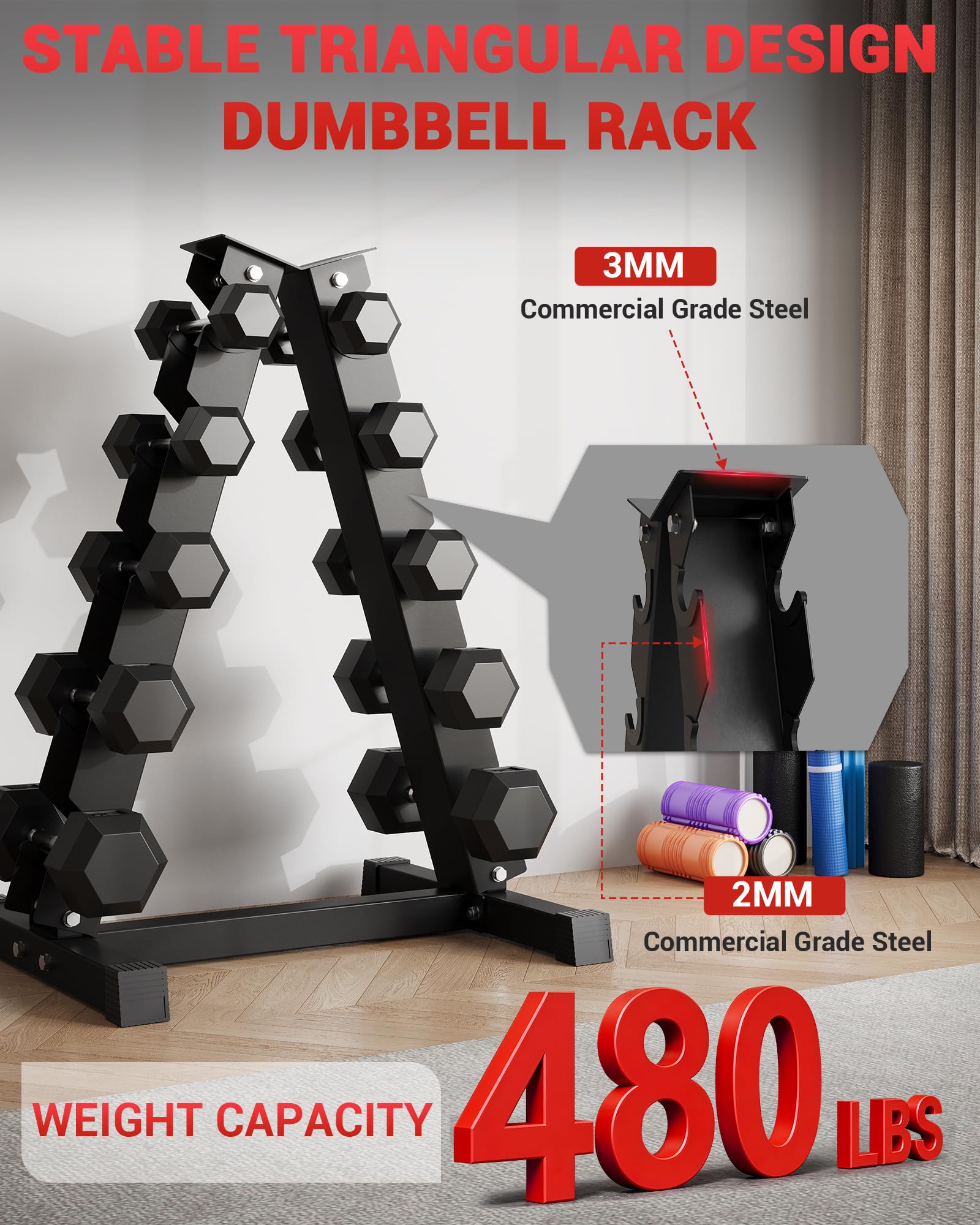 Garvee A-Frame Dumbbell Rack, 5-Tier Vertical Weight Racks for Dumbbells, Heavy Duty Steel Weight Storage Stand, Space Saving Design, Perfect for Home Gym Fitness Storage, Black