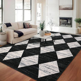 Garvee Plaid Black 5x7 Checkered Area Rug Washable Non-Slip Rubber Backing Soft Faux Wool Durable Edges Foldable for Living Room Bedroom Kitchen - Black