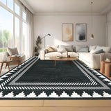 Garvee Washable Area Rug 9x12 Black Rugs Unique Bordered Neutral Living Room Rug,Modern Geometric Rug for Farmhouse Non Slip Soft Non Shedding Low Pile Neutral Carpet for Open Spaces Office - Black
