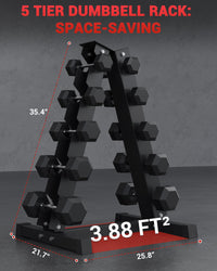 Garvee A-Frame Dumbbell Rack, 5-Tier Vertical Weight Racks for Dumbbells, Heavy Duty Steel Weight Storage Stand, Space Saving Design, Perfect for Home Gym Fitness Storage, Black