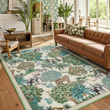 Garvee Jungle Animal Print Rug Large 9x12 Soft Non-Slip Ultra Thin Low Pile Hypoallergenic Machine Washable for Living Room Bedroom Playroom - Beige