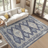 Garvee 10x13 Area Rugs Vintage Soft Washable Low Pile Non-Slip Blue Multi Indoor Floor Carpet for Living Room and Bedroom - Blue