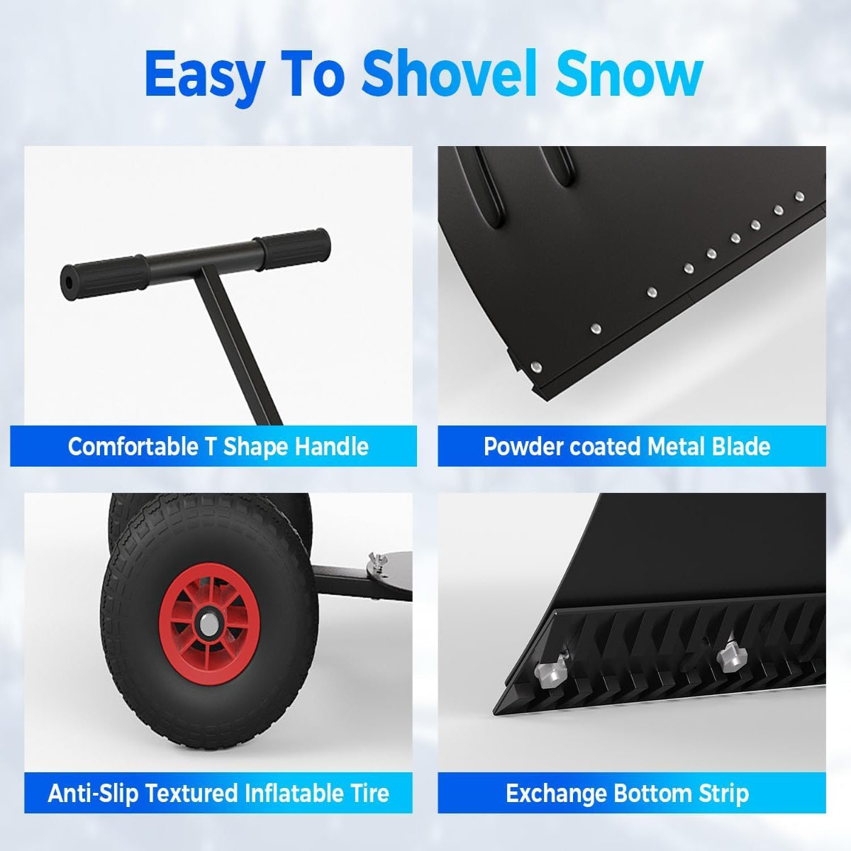 Garvee Snow Shovel with Wheels for Driveway, 20" Wide Adjustable Snow Pusher with 5-Position Angle & Height Handle, Ergonomic Back-Saving Snow Removal Tool for Sidewalks, Yards & Patios - Black