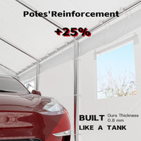 Garvee 12' x 20' x 11' Heavy-Duty Portable Garage with Canopy Roof, Roll-Up Windows, Galvanized Steel Frame, Water-Resistant, Front & Back Doors, White, Outdoor Storage
