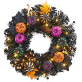 Garvee Halloween Wreath for Front Door, 20 Inch Light Up Pumpkin Wreaths with 20 LED Lights Black Branch Maple Leaves, Prelit Halloween Decorations for Indoor Outdoor Window Wall Decor - Black Purple Orange