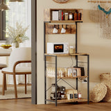 Garvee Kitchen Bakers Rack with Power Outlet, 4-Tier Storage, Ultra-Sturdy Metal Frame, 10 S-Hooks, Storage Shelf Rack Microwave Stand for Kitchen & Coffee Bar, Brown - Brown