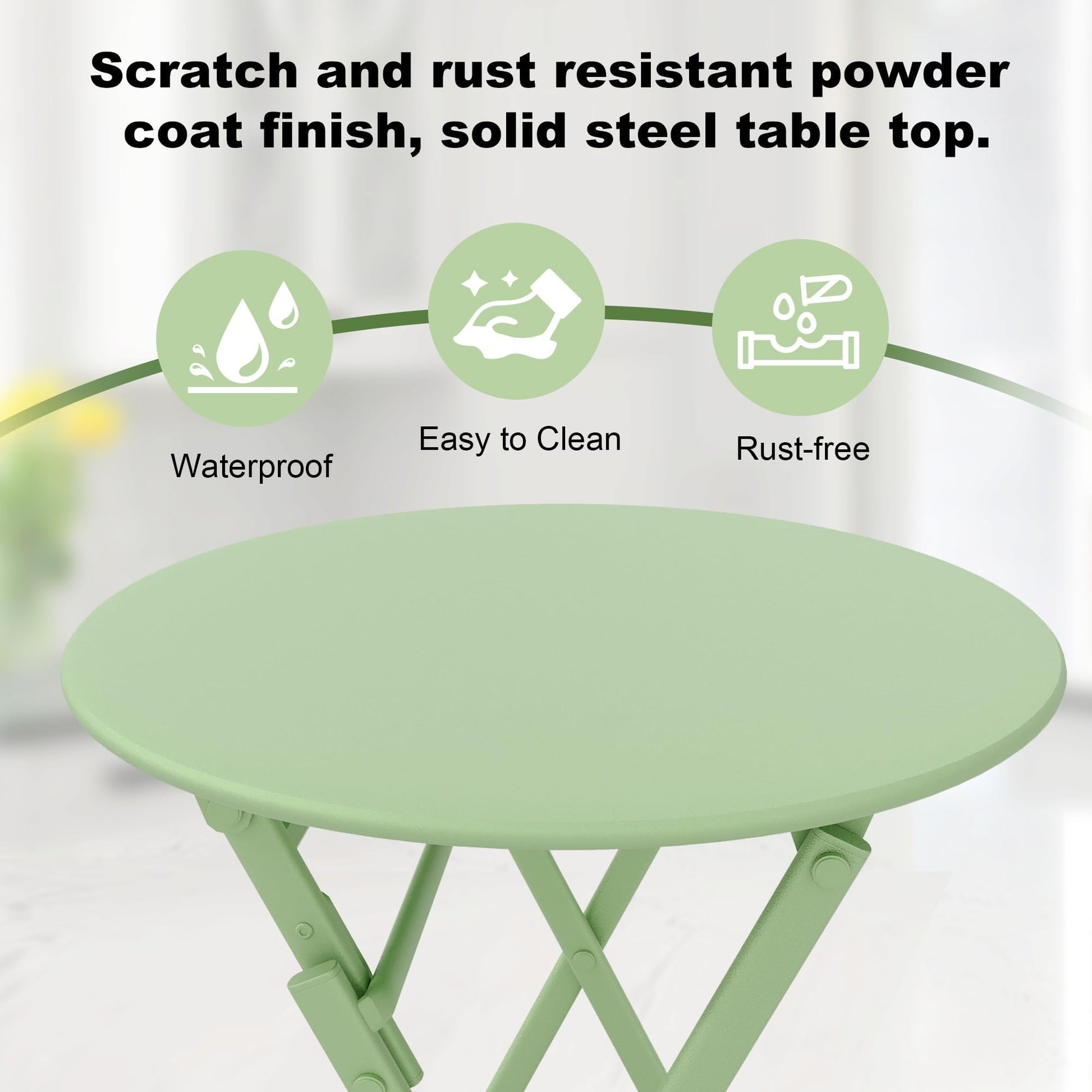 Garvee Outdoor Folding Bistro Set, Compact Patio Furniture Set for Balcony, Garden, and Deck,Green
