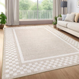 Garvee Machine Washable Area Rug 5x7 Modern Checkered Low Pile Soft Polyester Non-Slip Fade Resistant Versatile Indoor Carpet for Living Room Bedroom - Beige