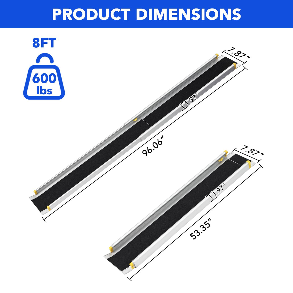 GARVEE telescoping wheelchair ramp non-skid surface and stainless steel adjustable lock details