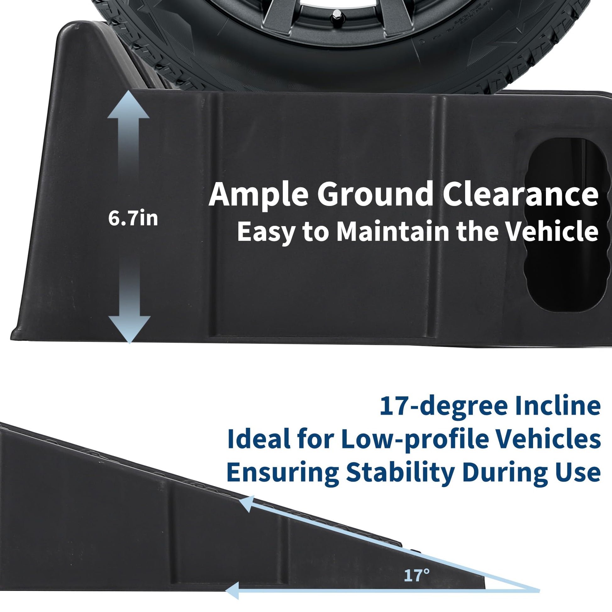 GARVEE car ramp 6.7 inch ground clearance and low-angle entry design for suitable vehicles