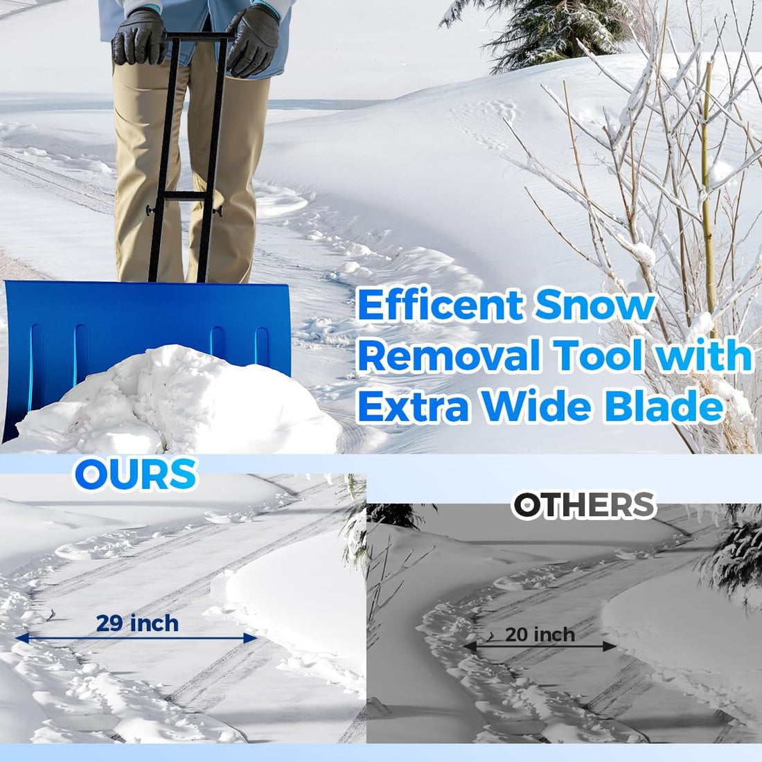 Garvee 29"W X 20"H Snow Pusher Shovel with Wheels,Heavy Duty Steel Snow Shovel with Wheels,Angled Blade Efficient Snow Removal With5-Position Angled Blade & Adjustable Handle for Doorway, Sidewalk