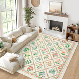 Garvee Washable Area Rug 8x10 Floral Trellis Pattern Non-Slip Stain Resistant 100% Polyester Farmhouse Living Room Bedroom Dining Room - Beige