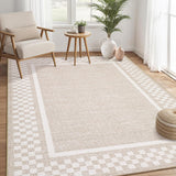 Garvee Large Area Rugs 8x10 Modern Checkered Washable Non-Slip Stain Resistant Polyester Living Room Bedroom Office - Beige