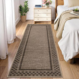 Garvee Washable Runner Rug 2x6 Brown Checkered Non Slip Soft Low Pile Polyester Fiber Textured TPR Durable Modern Hallway Kitchen Entryway - Brown