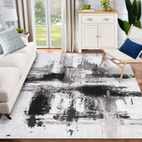 Garvee Modern Area Rug 5x7 Abstract Ink Design Non-Slip Foldable 350 GSM Pearl Velvet Soft Low-Pile Washable Living Room Kitchen - Black Gray