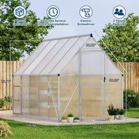 Garvee Heavy Duty 6x9 FT Polycarbonate Walk-In Greenhouse - Sturdy Aluminum Frame, Lockable Door, Adjustable Roof Vent, Easy Assembly, Ideal for Garden, Backyard, or Patio, Silver