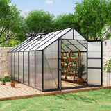 Garvee 8x14FT Walk-In Greenhouse Polycarbonate Panels Heavy Duty Aluminum Frame Roof Vent Push-Pull Door Dual Anchor System Garden Patio Lawn