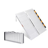 Garvee Aluminum Wheelchair Ramp Portable 600Lb Capacity Foldable Lightweight Non-Slip Surface Safety Lock for Steps Cars Doors Curbs - Silver
