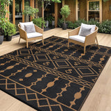Garvee Outdoor Black & Brown 9x12 Rug Waterproof Reversible Plastic Straw Rug with Anti-UV Coating, Durable Reinforced Edges, Lightweight Foldable Design for Camping, Patio, Backyard - Black & Brown