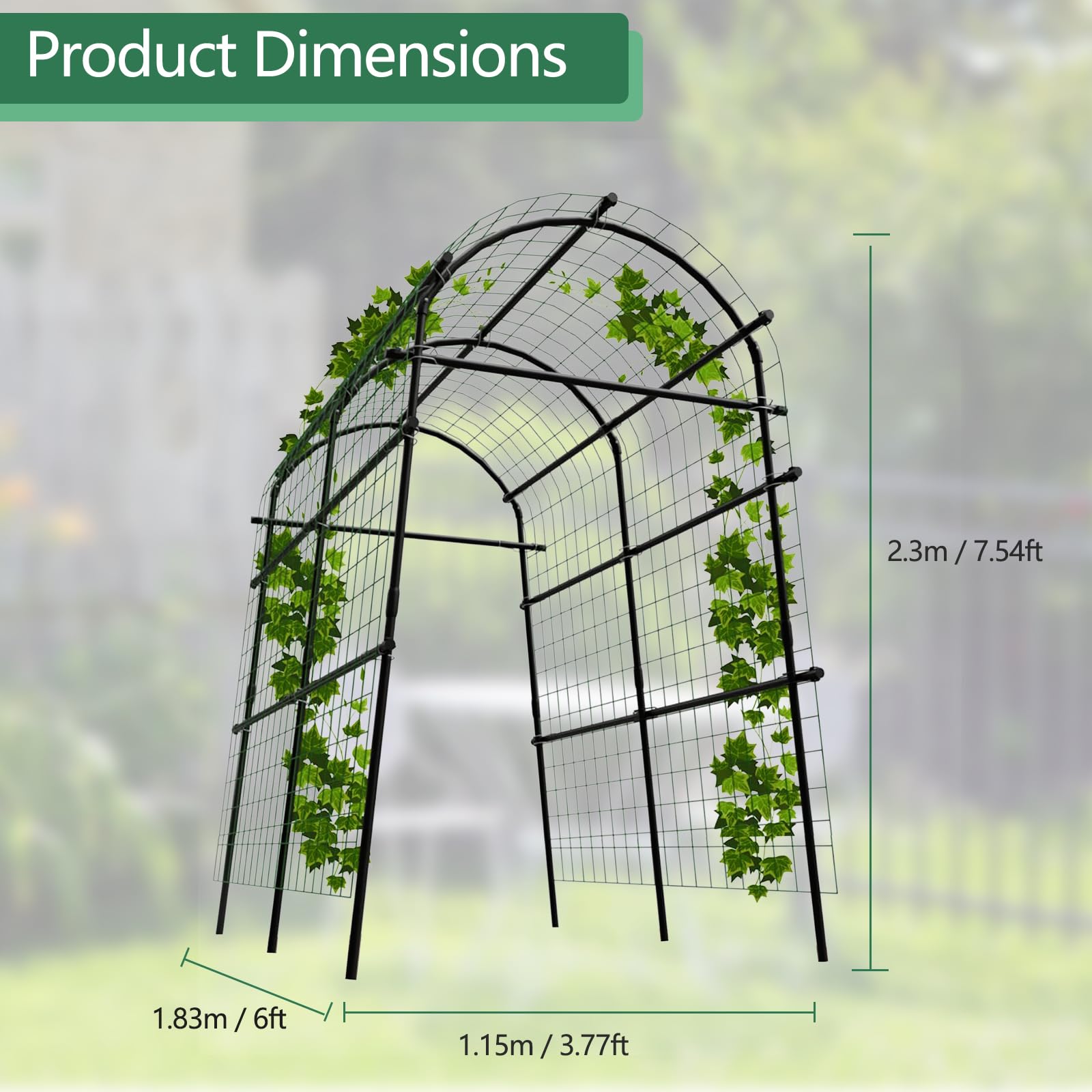 Garvee 7.5FT Garden Arch Trellis with Netting, Adjustable Metal Plant