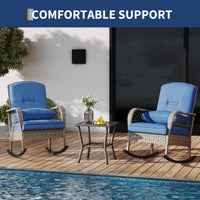 Garvee 2 pieces Outdoor Wicker Rocking Chair, PE Rattan Patio Rocker with Thick Cushions, Steel Frame, All-Weather Rocking Chair for Porch, Garden & Backyard, Blue