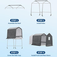 Garvee 6x6FT Gray Outdoor Portable Storage Shed with Roll-Up Door & Vent, 240G Heavy-Duty Shelter Waterproof PE Tarp, UV-Resistant Storage Sheds for Motorcycle, Firewood, Garden and Tools,