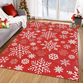 Garvee Christmas Area Rug 4x6 Snowflake Pattern Machine Washable Non Slip Polyester Indoor Decorative Accent Rug for Living Room Bedroom Kitchen