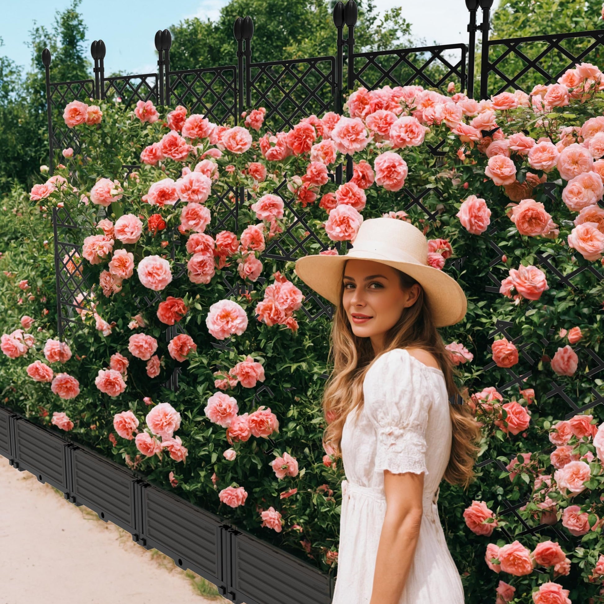 Garvee 7 PCS Raised Garden Bed with Trellis, 114.2" x 63" Plastic Planter Box for Climbing Plants, Outdoor Vertical Garden with Privacy Screen for Patio, Balcony, Backyard – Sturdy & Lightweight