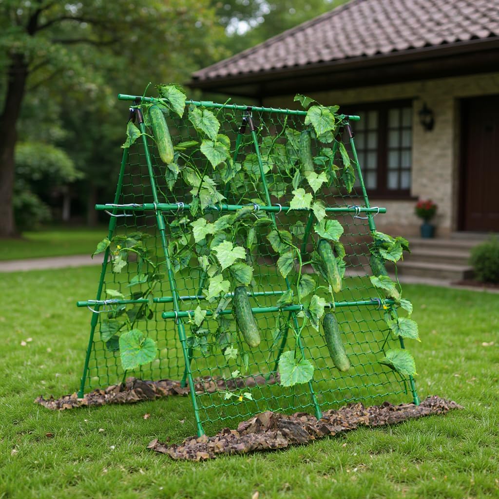 Garvee Cucumber Trellis for Garden & Raised Bed, 47"x47" Outdoor Plant Trellis for Climbing Plants, Metal Support Trellis with Net for Vines Flowers
