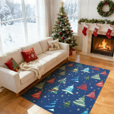 Garvee Christmas Area Rug 4x6 Blue Non-Slip Washable Soft Low Pile Xmas Tree Motif Indoor Living Room Bedroom Dining Room - Christmas Trees|Blue