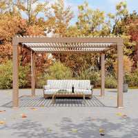 Garvee Adjustable Roof & Integrated Drainage - Aluminum Louvered Pergola Gazebo - Reinforced Frame for Patio, Deck, Backyard, Garden - Durable Outdoor Hardtop Shelter - Wood Grain Color, 10x12FT