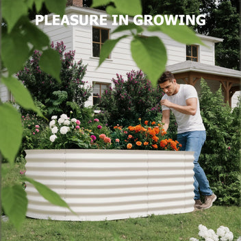 Garvee 8' X 4' X 2' Beige Oval Galvanized Steel Raised Garden Bed Kit 8X4X2 FT Durable Modular Metal Planter Open Bottom for Vegetables Flowers Herbs