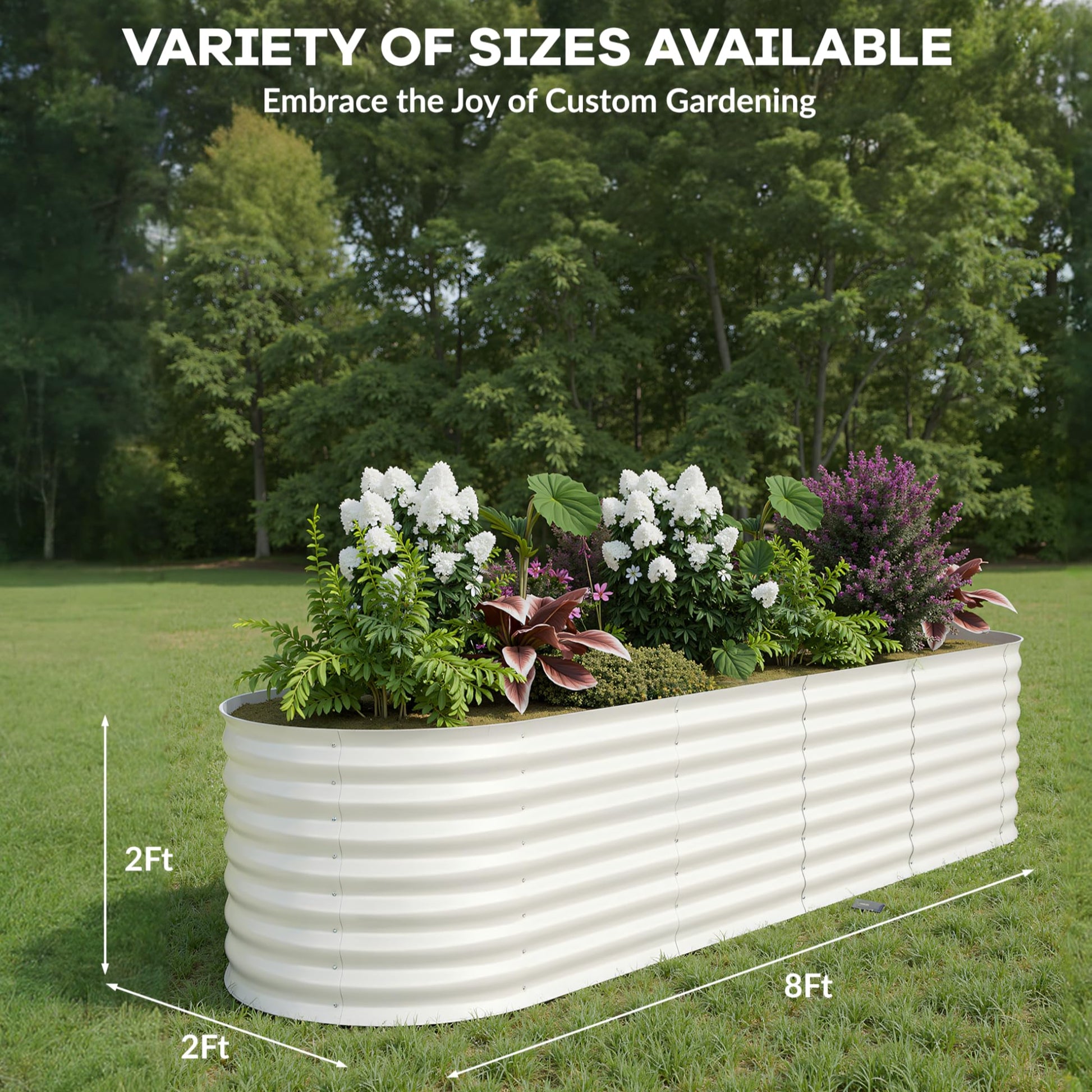 Garvee Galvanized Metal Raised Garden Bed Kit 8x2x2ft Oval Deep Root Planter Rust-Resistant Steel Open-Base Design Tool-Free Assembly Modern Beige Outdoor