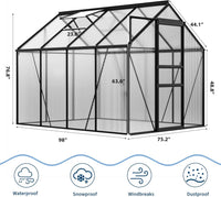Garvee Large Polycarbonate Greenhouse for Outdoors - Durable Aluminum Frame, Sliding Lockable Door, Roof Vent, Ground Stakes - Ideal for Backyard, Patio, Lawn - 6x8 FT - Black Oxidation