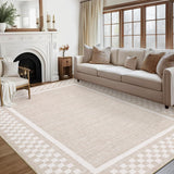 Garvee Area Rug 9x12 Modern Bordered Soft Low Pile Washable Non Slip Stain Resistant Beige for Living Room Bedroom - Beige