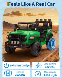 Garvee 24V Ride on Toys for Big Kids, 2-Seater Electric Ride on Car Truck with Remote Control, Four-Wheel Shock Absorbers, 4 Mph Max Speed, Music, LED Lights for Boys Girls, Green