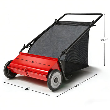 Garvee 21" Push Lawn Sweeper with 4-Brush System, Heavy Duty Steel Yard Leaf Collector, Adjustable Height, 3.5 Cu Ft Bag, Manual Grass & Lawn Cleaner Red