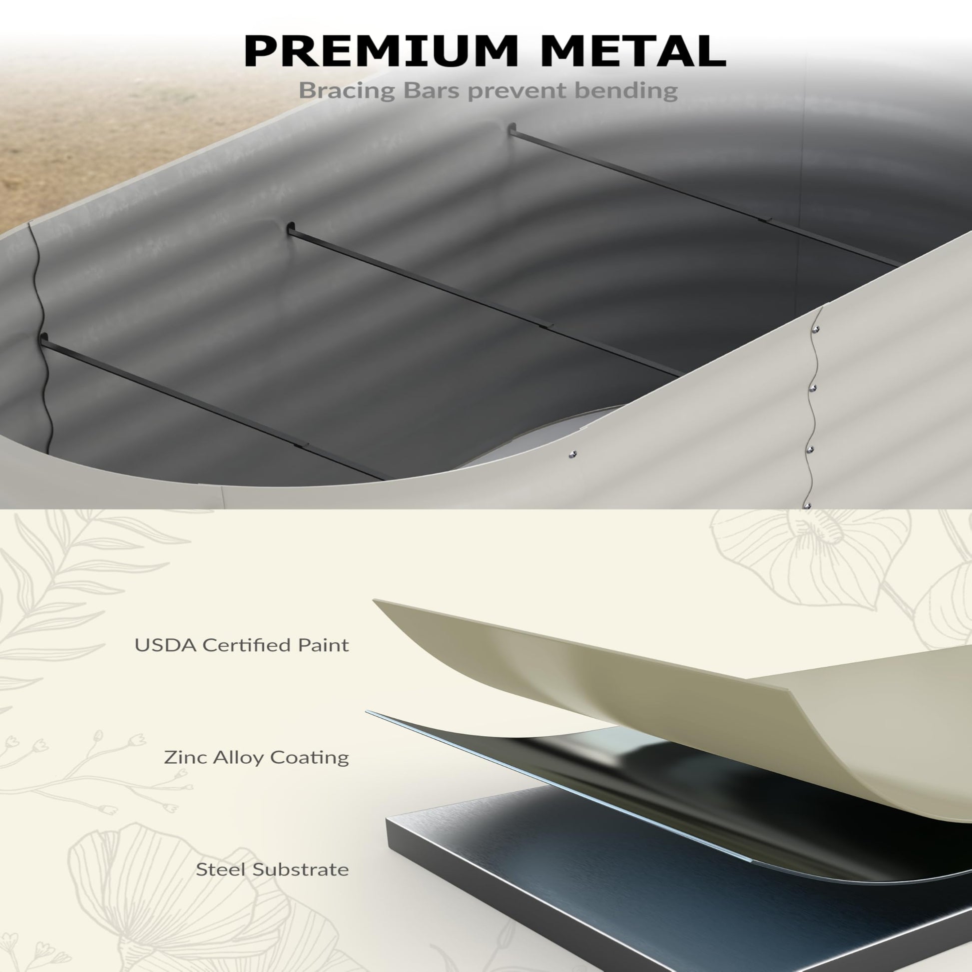 Garvee Beige Oval Galvanized Steel Raised Garden Bed Kit 8X4X2 FT Durable Modular Metal Planter Open Bottom for Vegetables Flowers Herbs