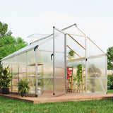 Garvee 8' × 10' Polycarbonate Greenhouse, Walk-In Garden House with Roof Vent, Silver - Silver