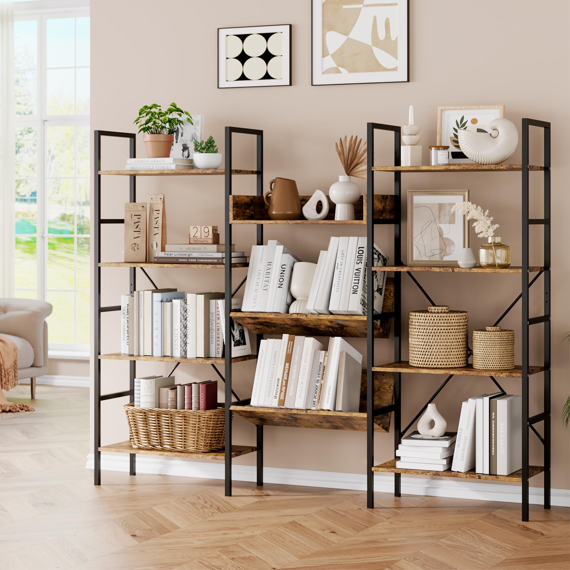 カンディハウス ウェーブデザイン ブックシェルフ ZR24491 Garvee Industrial Bookcase 67in Tall 63in Wide 4-Tier 100lbs/Shelf
