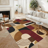 Garvee 6x9 Area Rug for Living Room - Boho Geometric Pattern, Low Pile & Non-Slip, Polyester Material, Machine Washable, Kid & Pet Friendly - Burgundy/Brown Multi