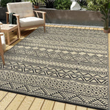 Garvee Outdoor Black & Coffee 10x14 Area Rug Non-Slip Stain-Resistant Fade-Resistant Plastic Washable Portable Camping Picnic Beach Mat Balcony Patio - Black & Coffee
